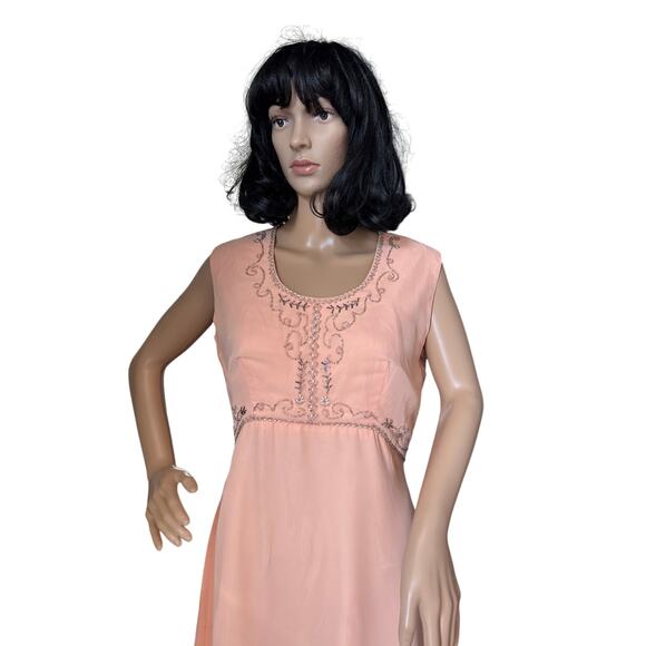Vintage 1960s Elgin Peach Chiffon Dress & Sheer Overlay Set medium - Picture 14 of 17